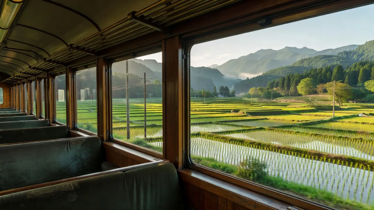 ローカル線の車窓から見える景色のイメージ写真